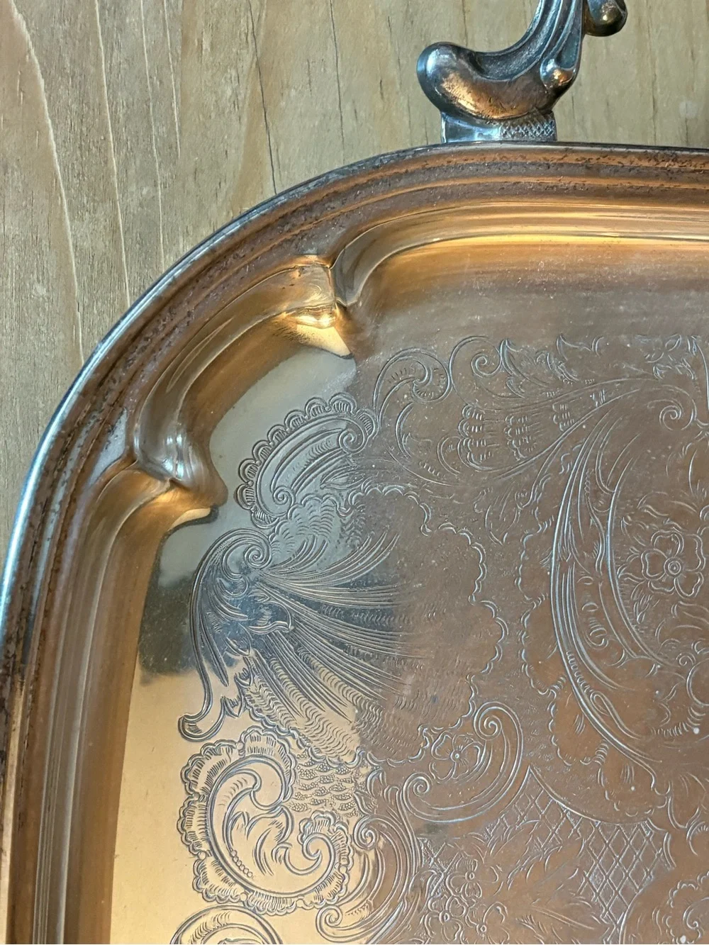 Silver Ornate Serving Tray with Handles - Decorative Home Accent
